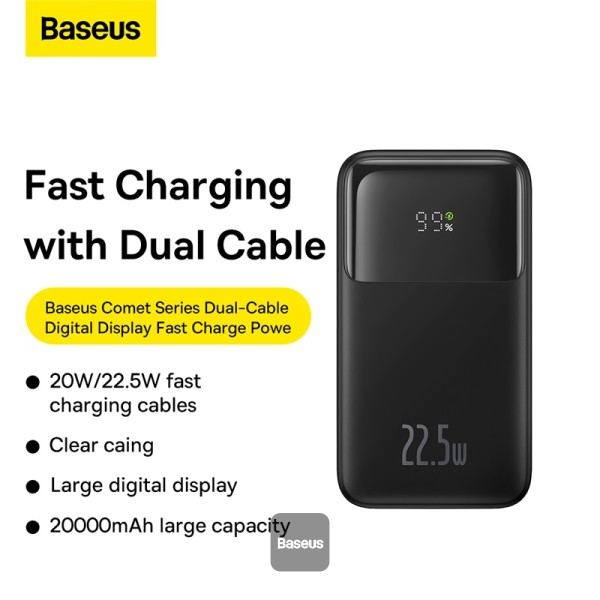 Baseus Comet Series 22.5w Dual Cable 20000mAh Power Bank