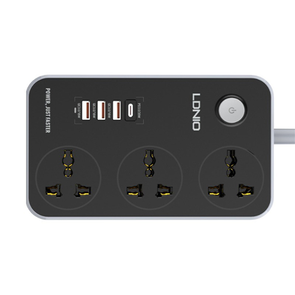 LDNIO SC3412 3 Power Socket + 20W USB-C PD + 3 USB QC3.0  Extension Power Cord