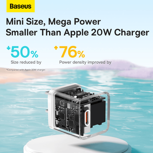 Baseus GaN5 20W 1C Fast Charger  CN (Mini) with Type-C Cable to Lightning Cable