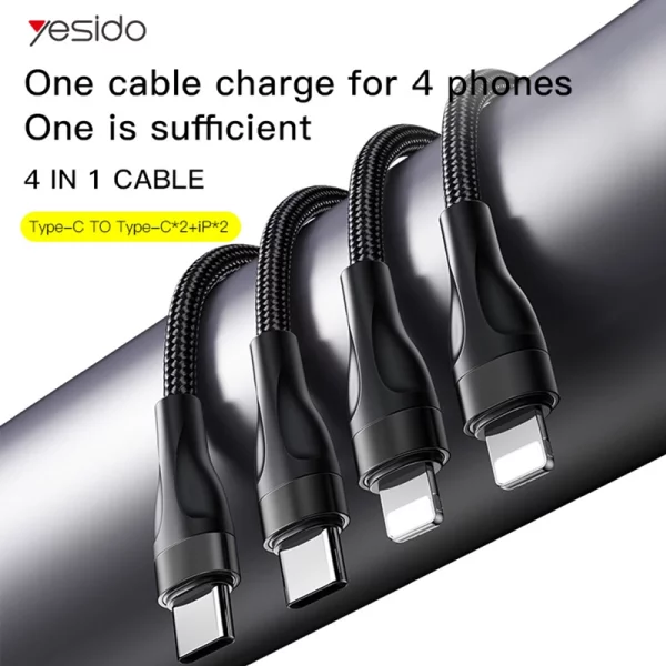 Yesido CA110 4A Type-C to Dual Type-C + Dual Lightning Charging Cable