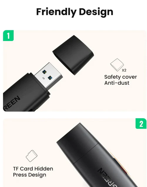 UGREEN 80191 USB-A &amp; USB-C to SD/TF 3.0 Card Reader