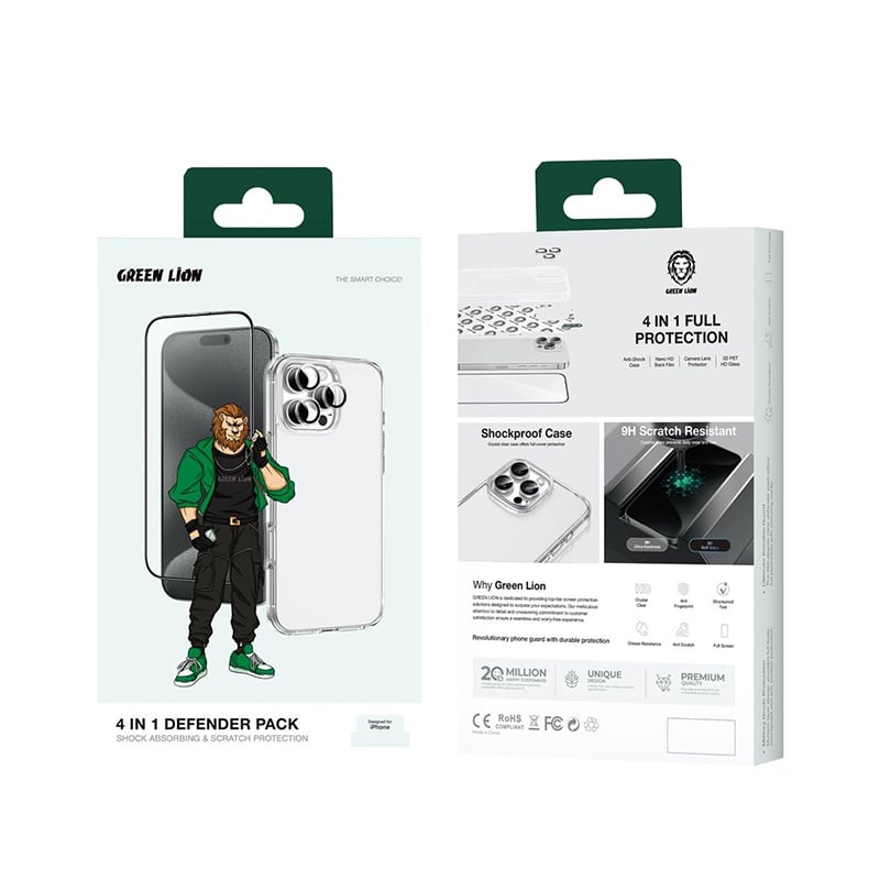 Green Lion 4 in 1 Defender Pack for iPhone 16 Pro
