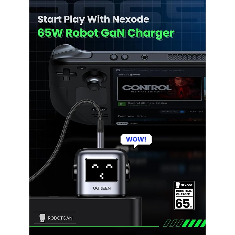 UGREEN CD361 25686 Nexode RG 65W 2 x USB-C + 1 X USB-A Robot GaN Fast Charger