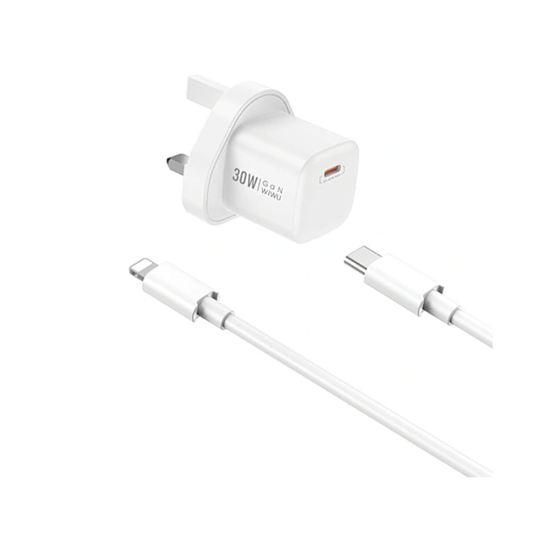 WIWU WI-U006 Nano 30W PD GaN Fast Charger with USB-C to Lightning Cable