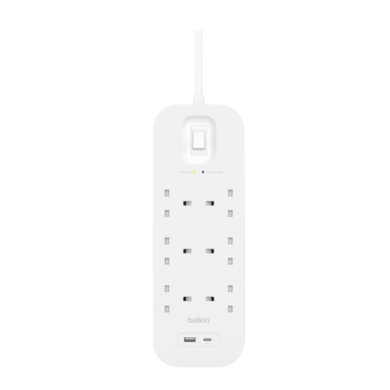 Belkin Connect Surge Protector with 6 AC Outlets + 1 USB-A + 1 USB-C PD Extension Power Cord