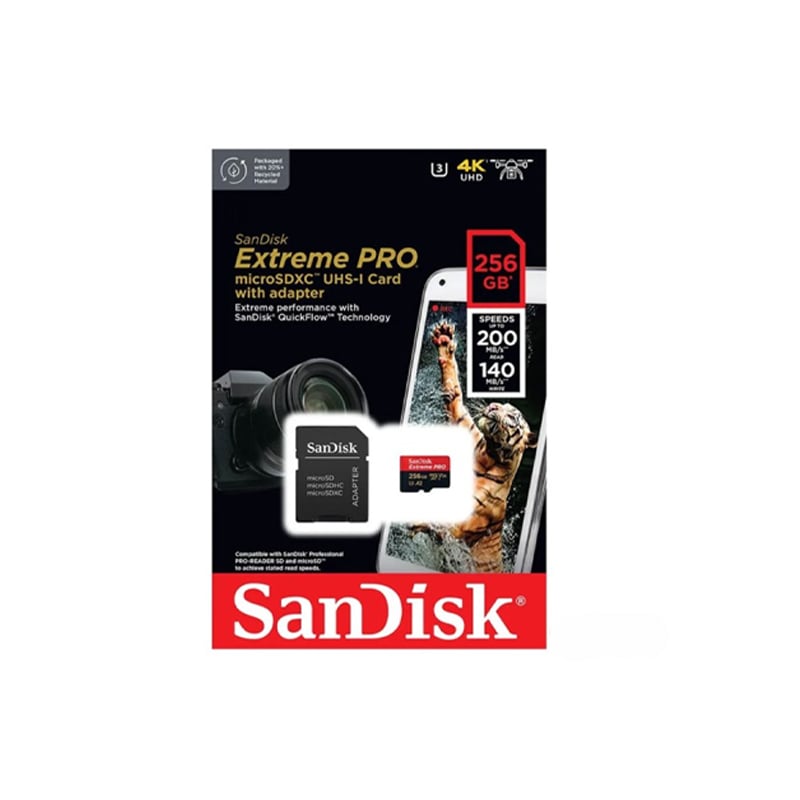 SanDisk Extreme PRO microSDXC 256GB 200MB/s UHS-I Memory Card with Adapter