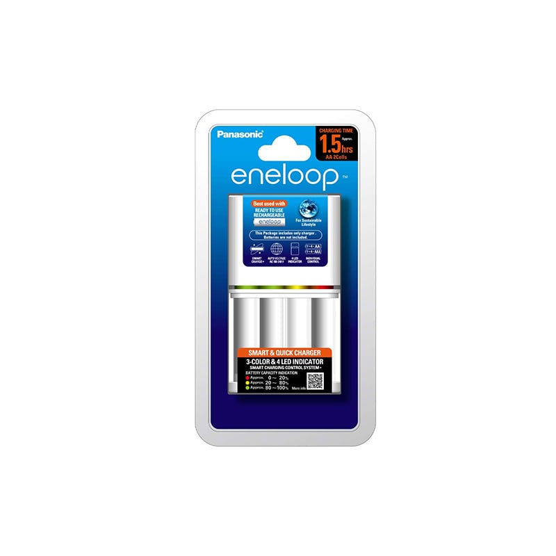 Panasonic Eneloop Smart and Quick Battery Charger with 4 Eneloop AA Pre-Charged Rechargeable Batteries