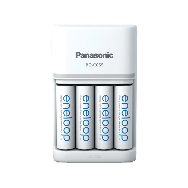 Panasonic Eneloop Smart and Quick Battery Charger with 4 Eneloop AA Pre-Charged Rechargeable Batteries