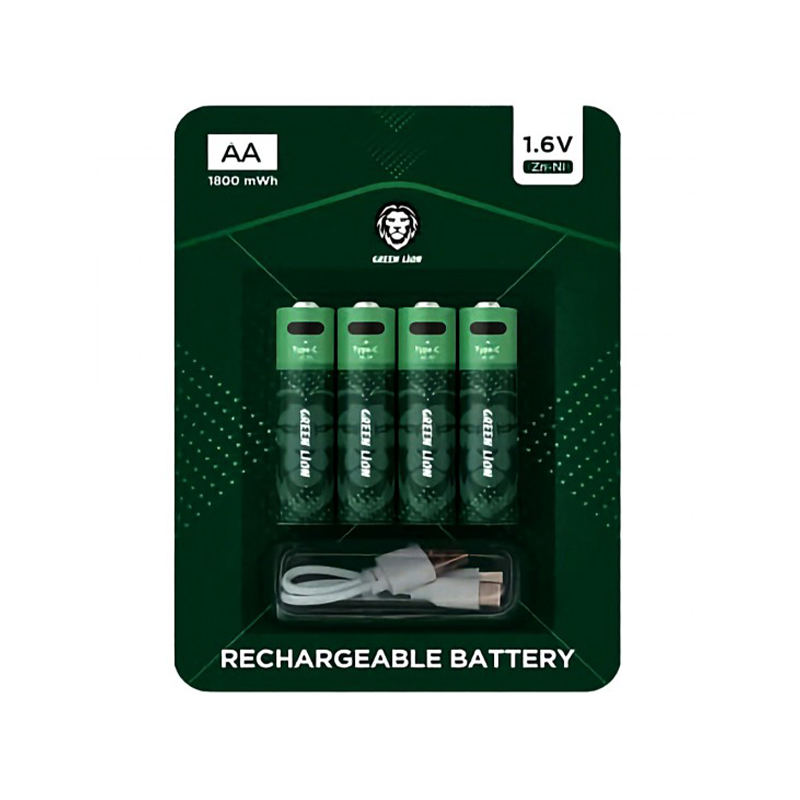 Green Lion 1800mWh AA 1.6V Rechargeable Batteries - 4Pcs