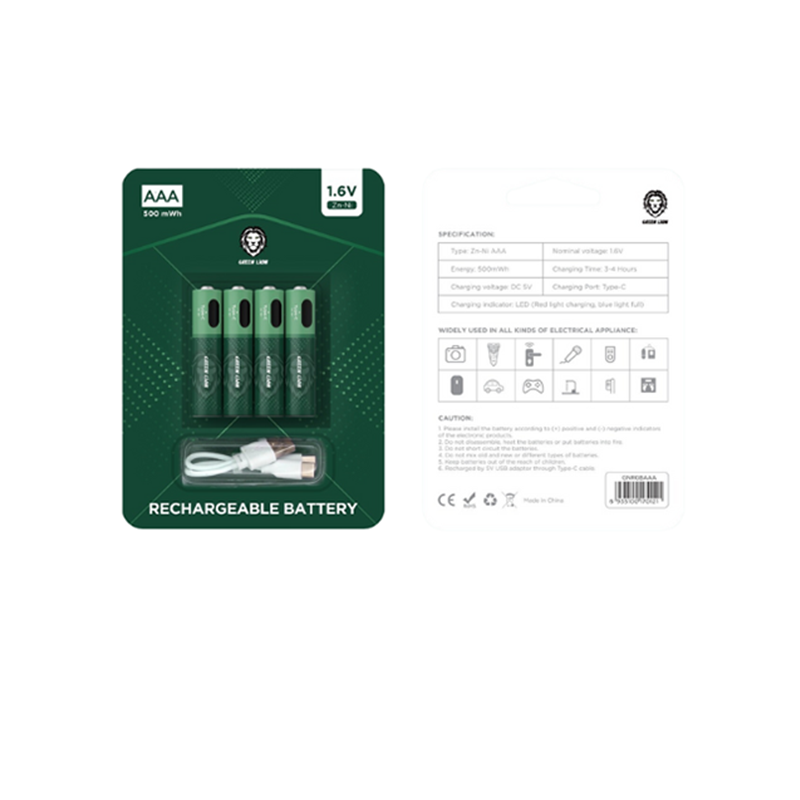 Green Lion 500mWh AAA 1.6V Rechargeable Battery – 4Pcs