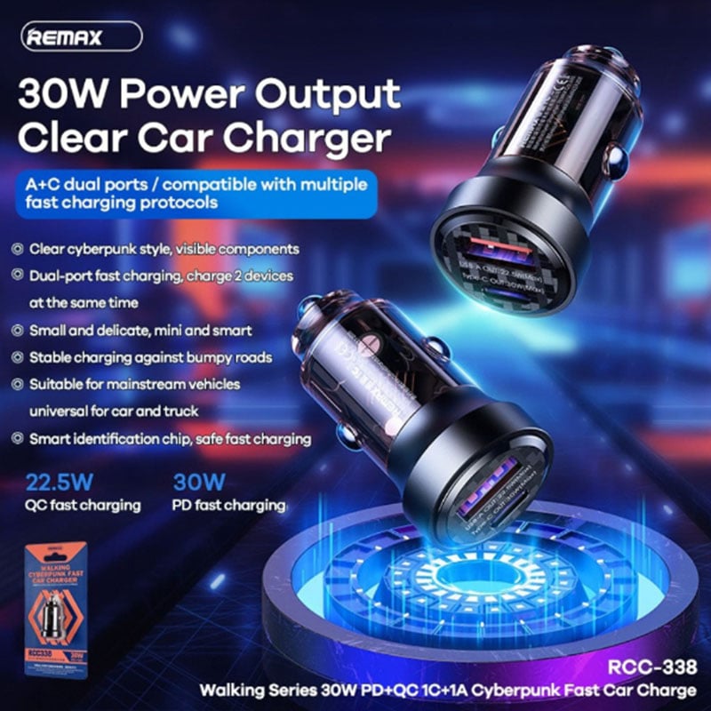 Remax RCC338 30W PD+QC USB + USB-C Port Car Charger