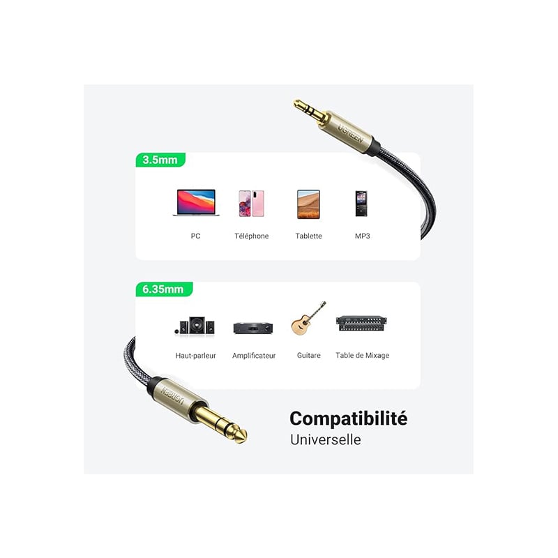 UGREEN 10625 3.5mm to 6.5mm TRS 1M AUX Cable