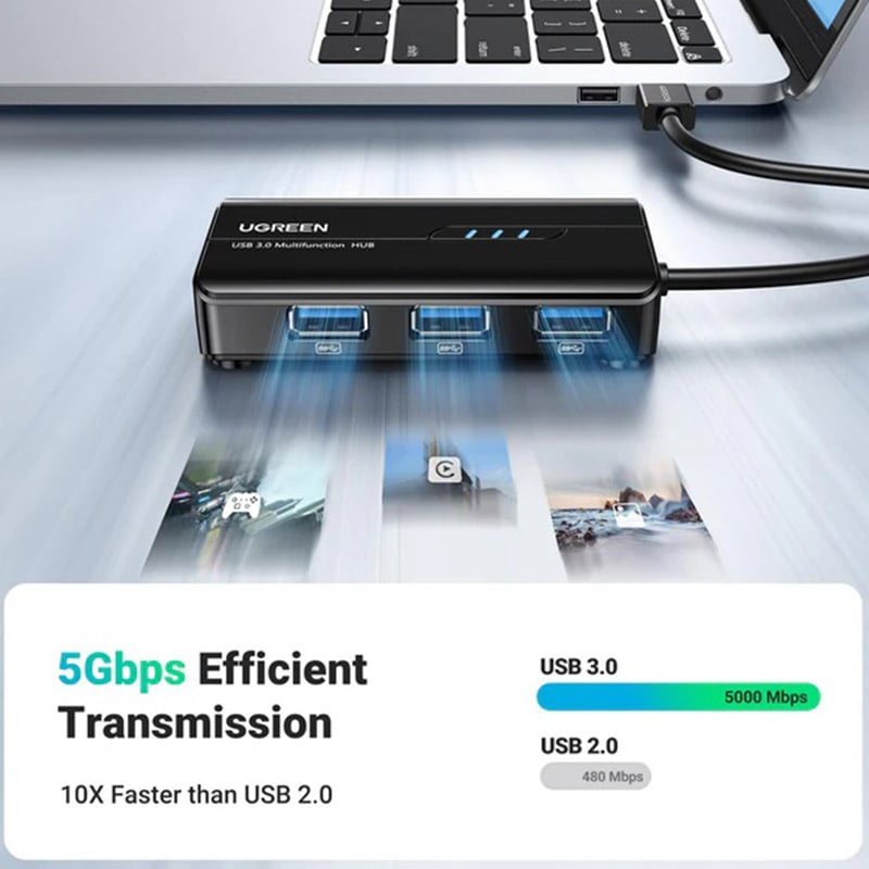 UGREEN 20265 3 Port USB 3.0 Hub with Gigabit Ethernet Adapter