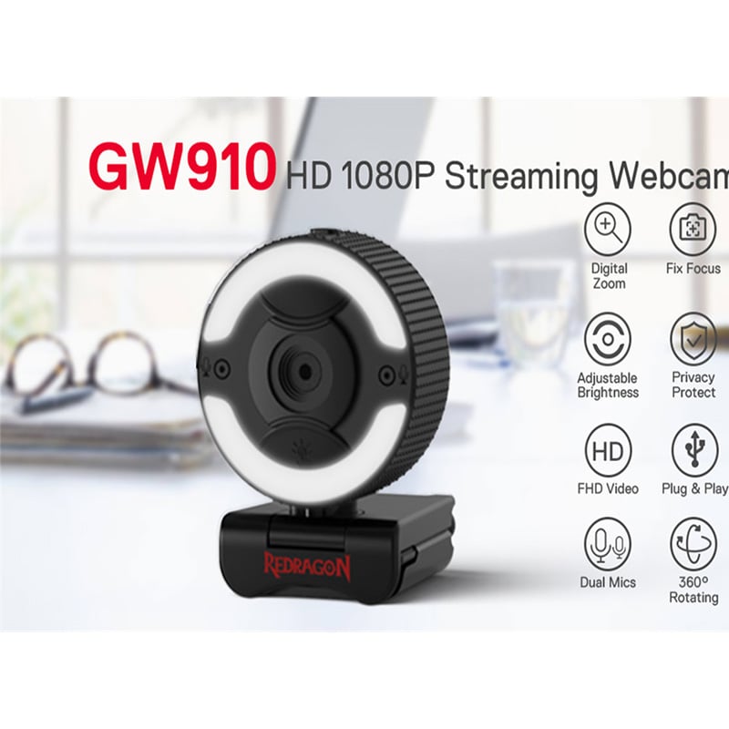 Redragon Oneshot GW910 1080p Webcam with Dual Mic
