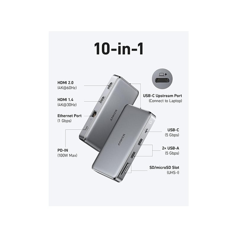 Anker 563 10 in 1 USB-C Hub with Dual 4K HDMI Display Docking Station