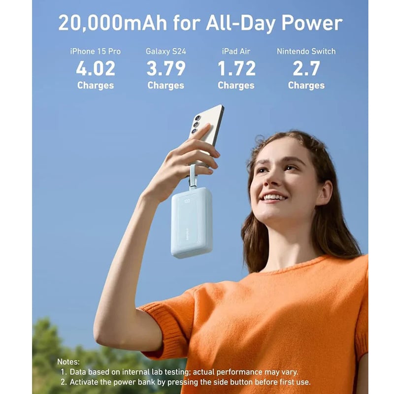 Anker A1681 Zolo 30W 20000mAh Power Bank with Built-In USB-C and Lightning Cable