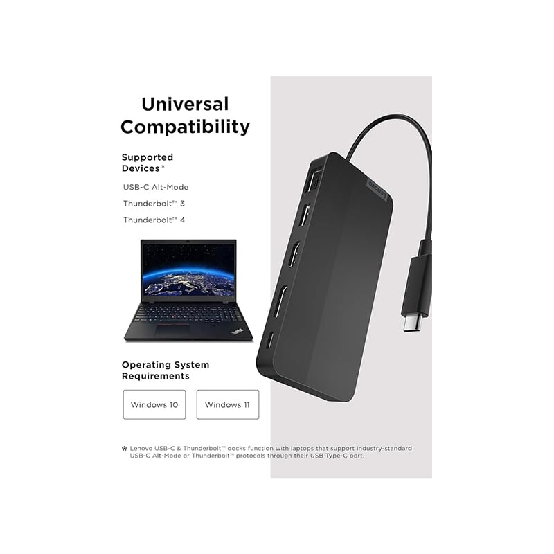 Lenovo 40B90000US 7 in 1 USB-C Dual Display Docking Station