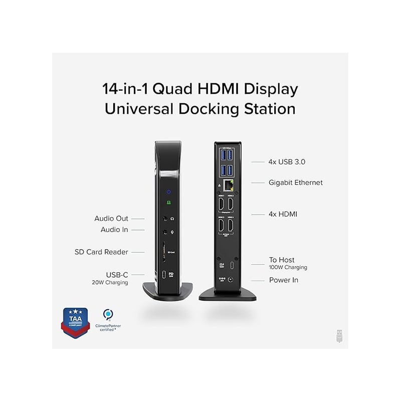 Plugable UD-3900C4-UK 14-in-1 USB-C 4 HDMI Displays Docking Station