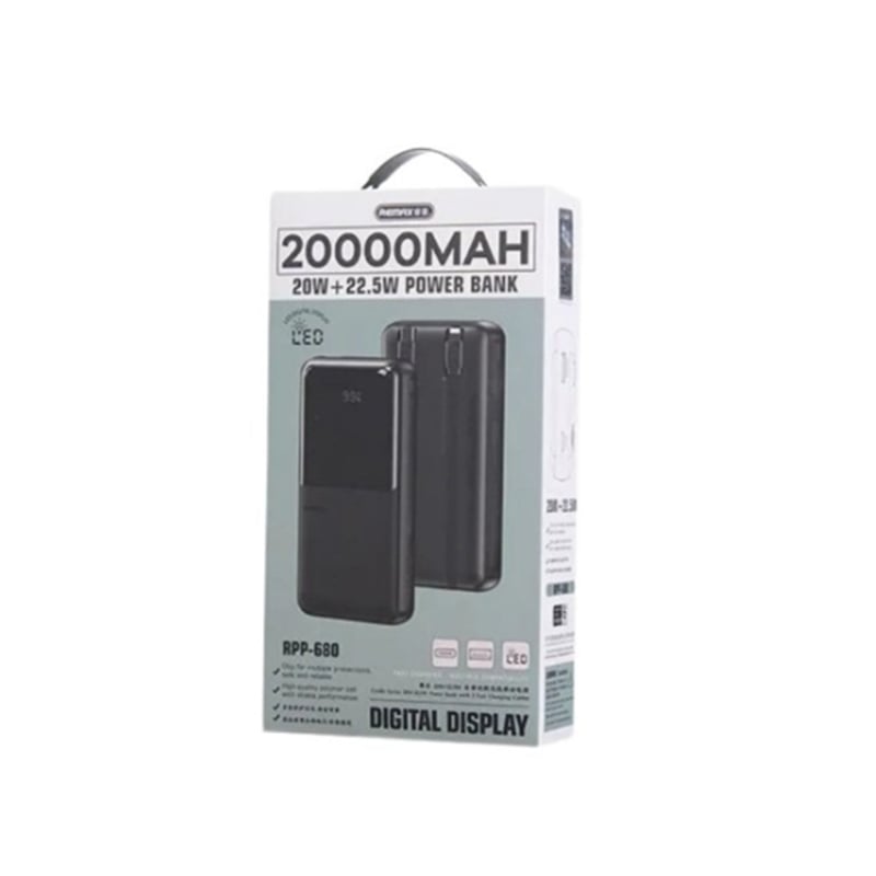 Remax RPP-680 Cynlle Series 20W+22.5W 20000mAh Power Bank with Built in Type-C + Lightning Cable