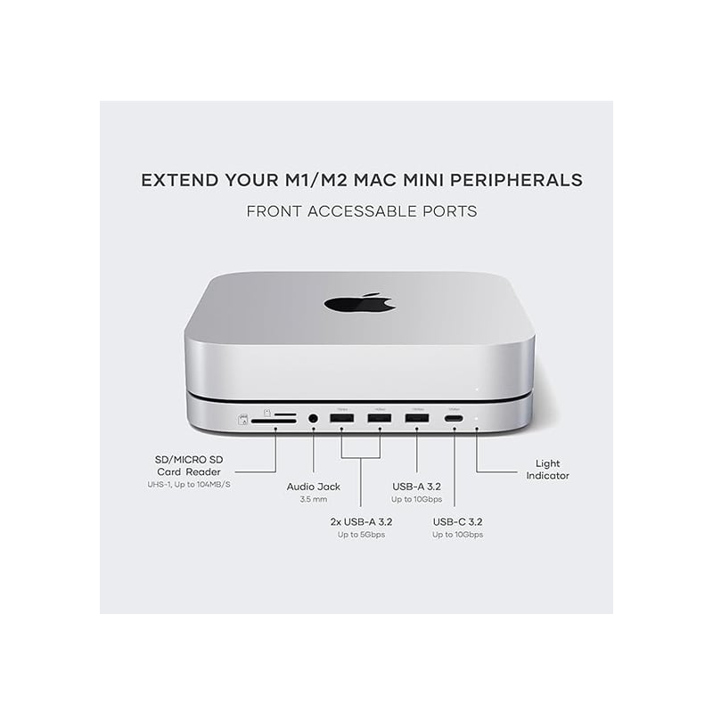 Satechi ST-GMMSHS Mac Mini Hub &amp; Stand with NVME/SATA M.2 SSD Enclosure