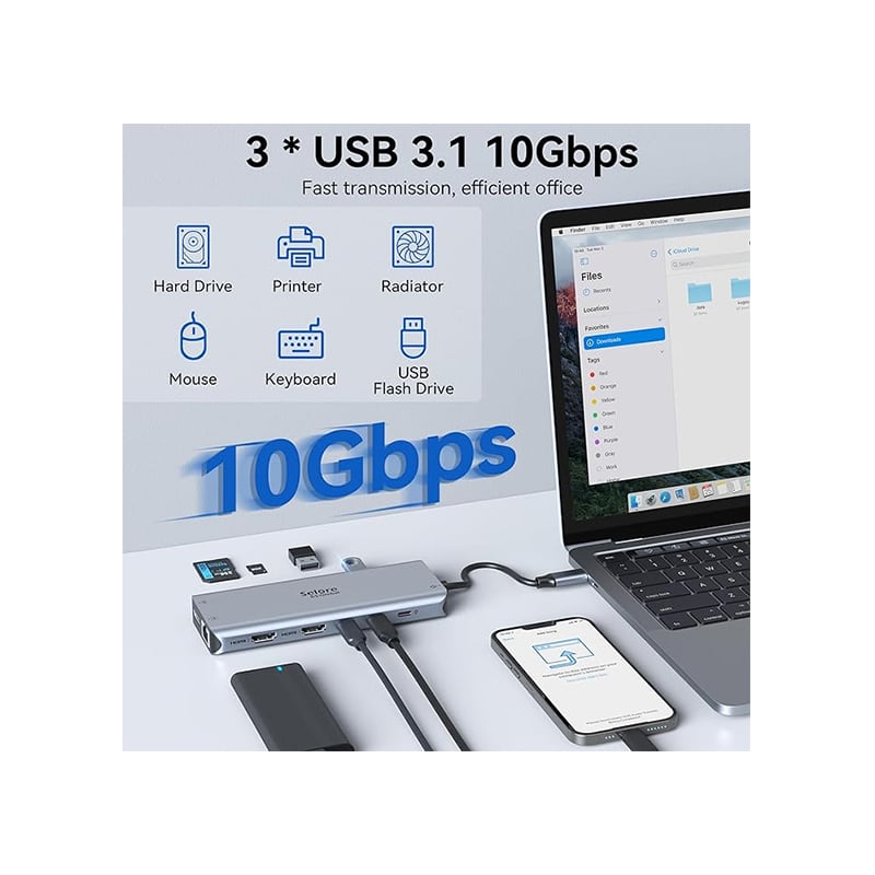 Selore 13 in 1 USB-C 3 Display Laptop Docking Station