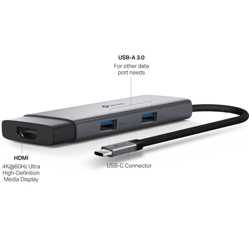 TP-Link UH5020C USB Type-C to 4K@60Hz HDMI, 100W PD, 1× USB-C Data Port, 2× USB-A Data Ports 5 Port Hub Adapter