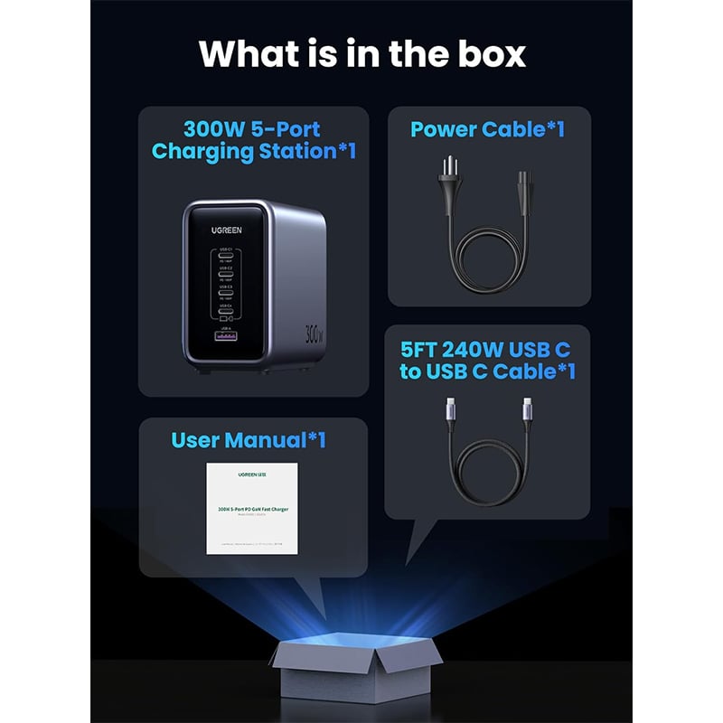 UGREEN 90904B Nexode 300W 5-Port GAN Desktop Fast Charger