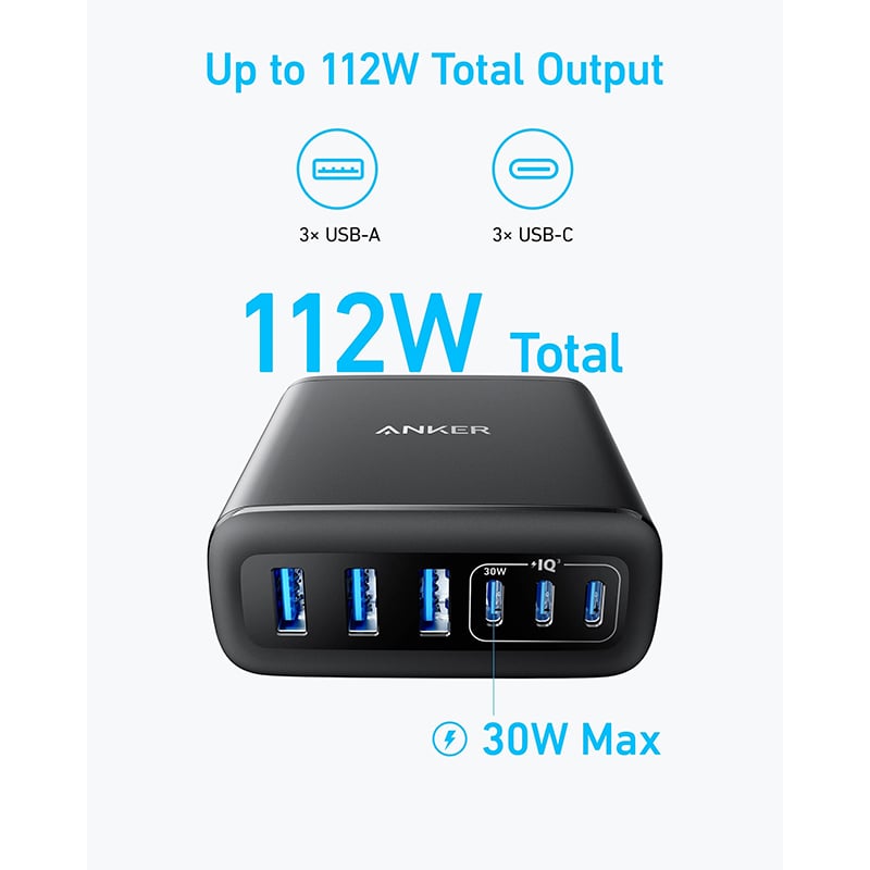 Anker A2154 112W 6 Ports Multi Device Fast Charging Hub