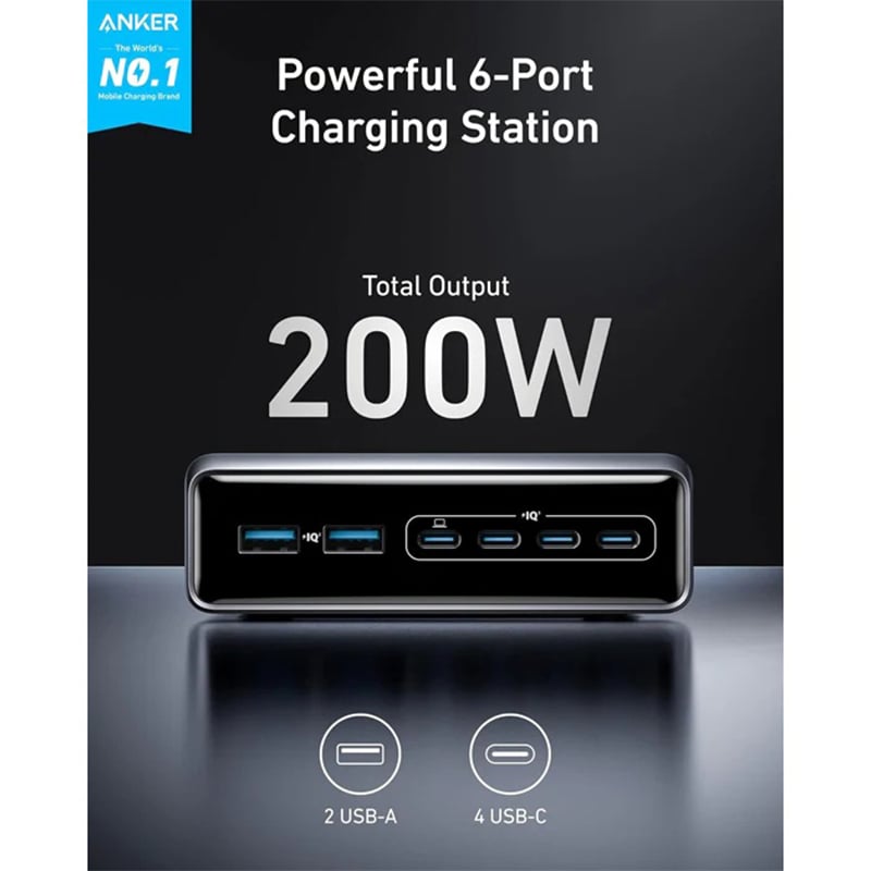 Anker A2683 Prime Charger, 200W 6 Ports GaN Multi Port Desktop Charging Station