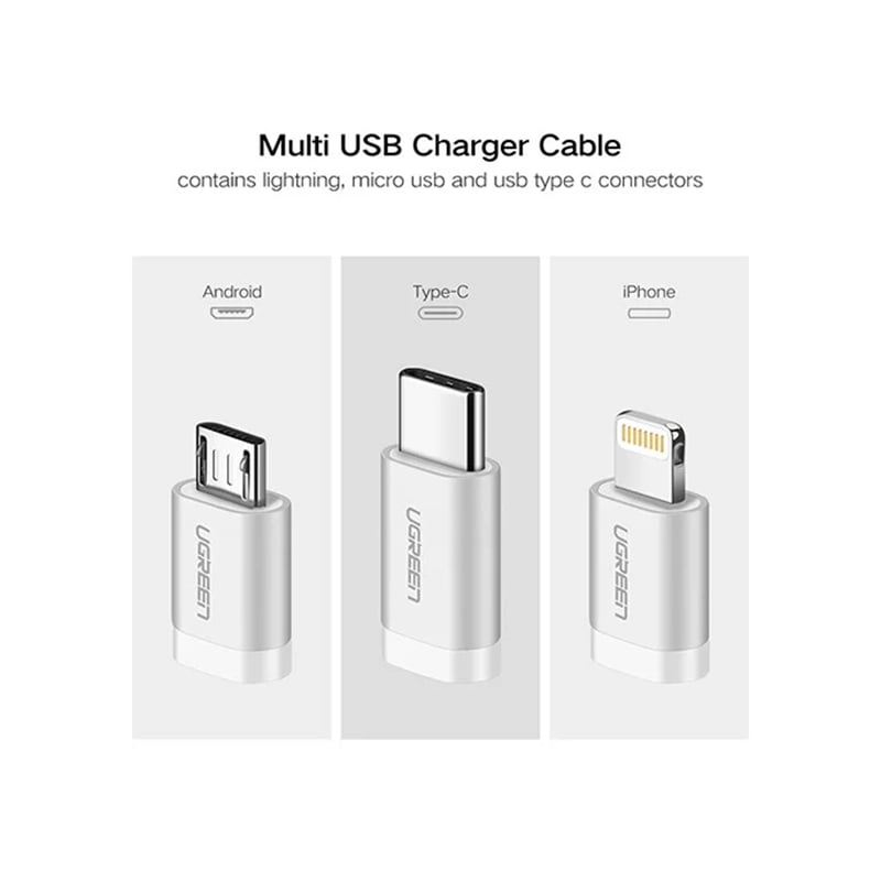 UGREEN 50203 3 in 1 1.5M Universal Braided Cable (MFi Certified)