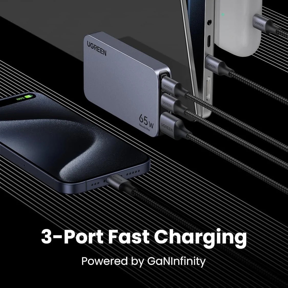 UGREEN 25356 Nexode Pro 65W 3-Port GaN Ultra-Slim Fast Charger