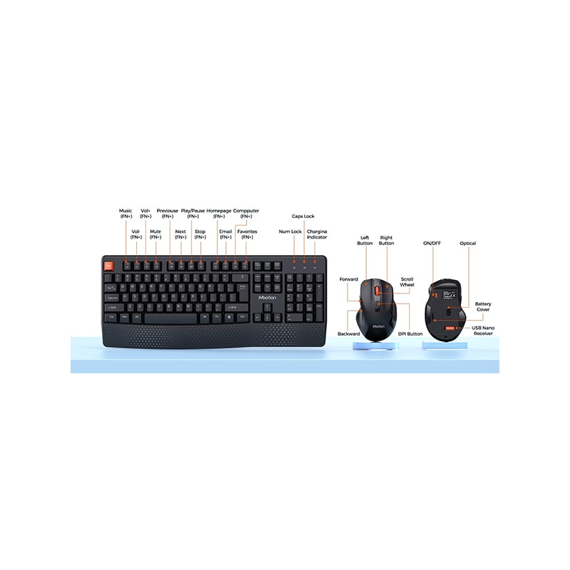 Meetion C4130 Wireless Ergonomic Keyboard Mouse Combo