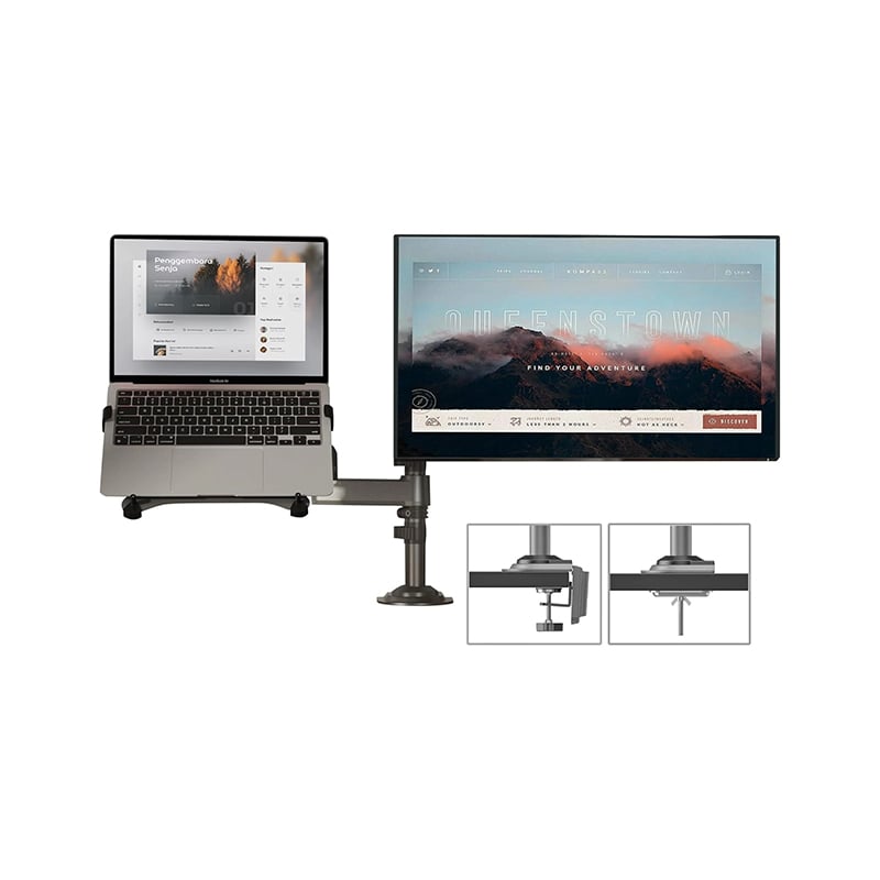 North Bayou H180-FP Dual Desk Arm Laptop 10-17" +  Monitor Mount 17-27"