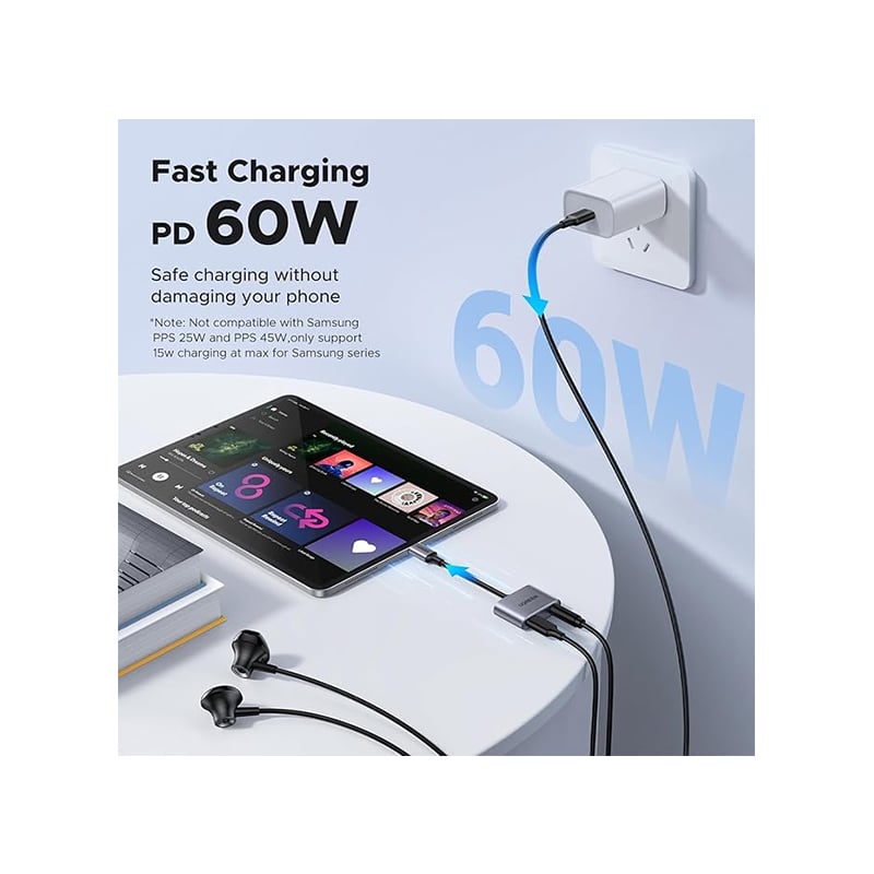 UGREEN 60164 Type-C to 3.5mm Audio with PD Charging Adapter