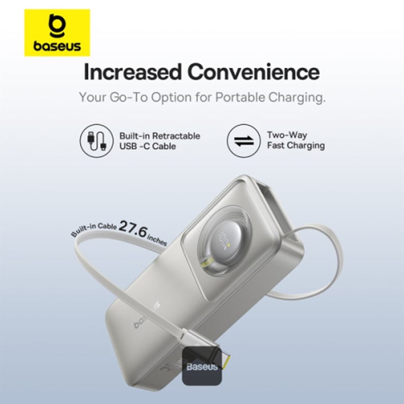 Baseus Free2Pull 30W 10000mAh Power Bank with Retractable USB-C Cable
