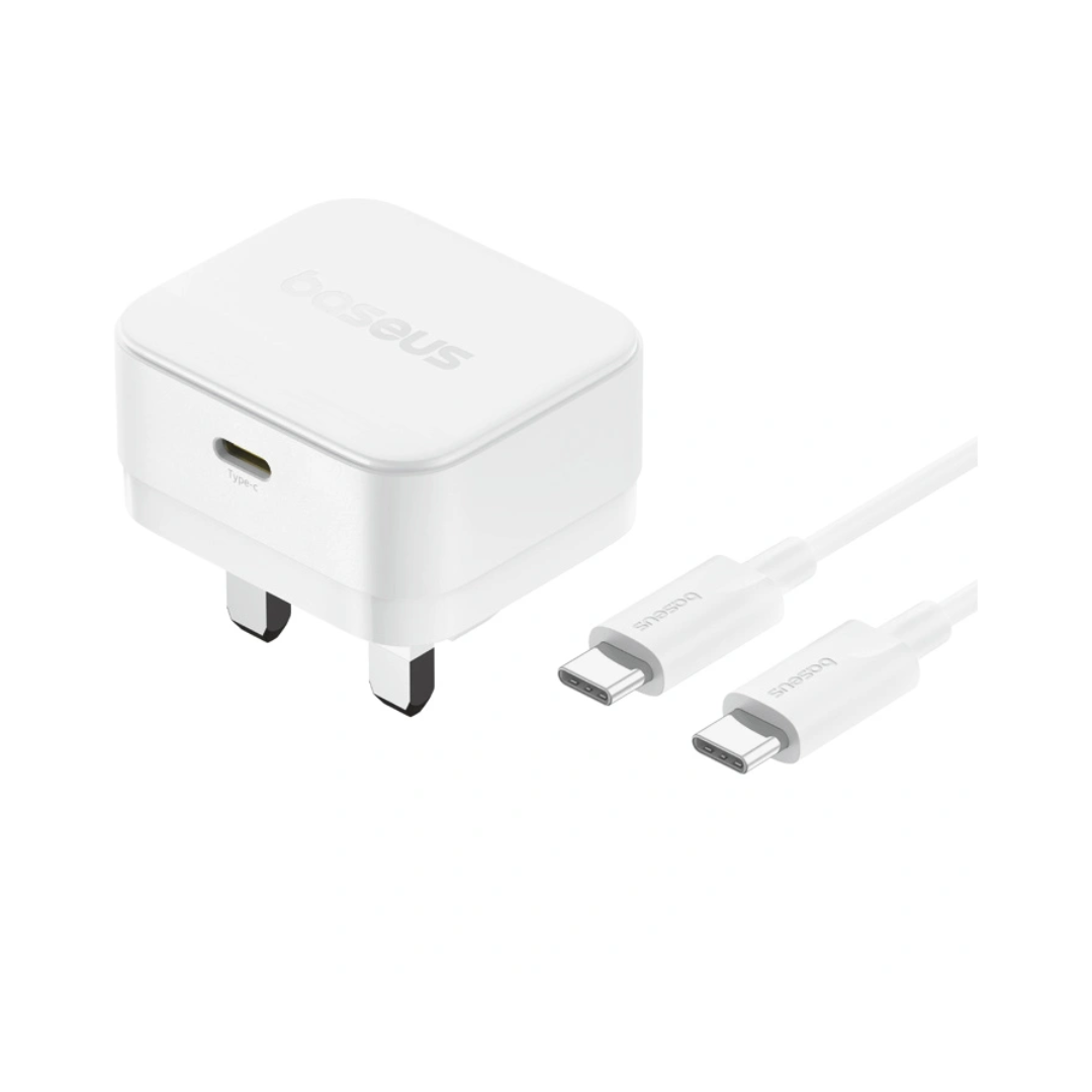 Baseus Palm 20W USB-C UK 3 Pin Fast Charger with Type-C to Type-C Cable