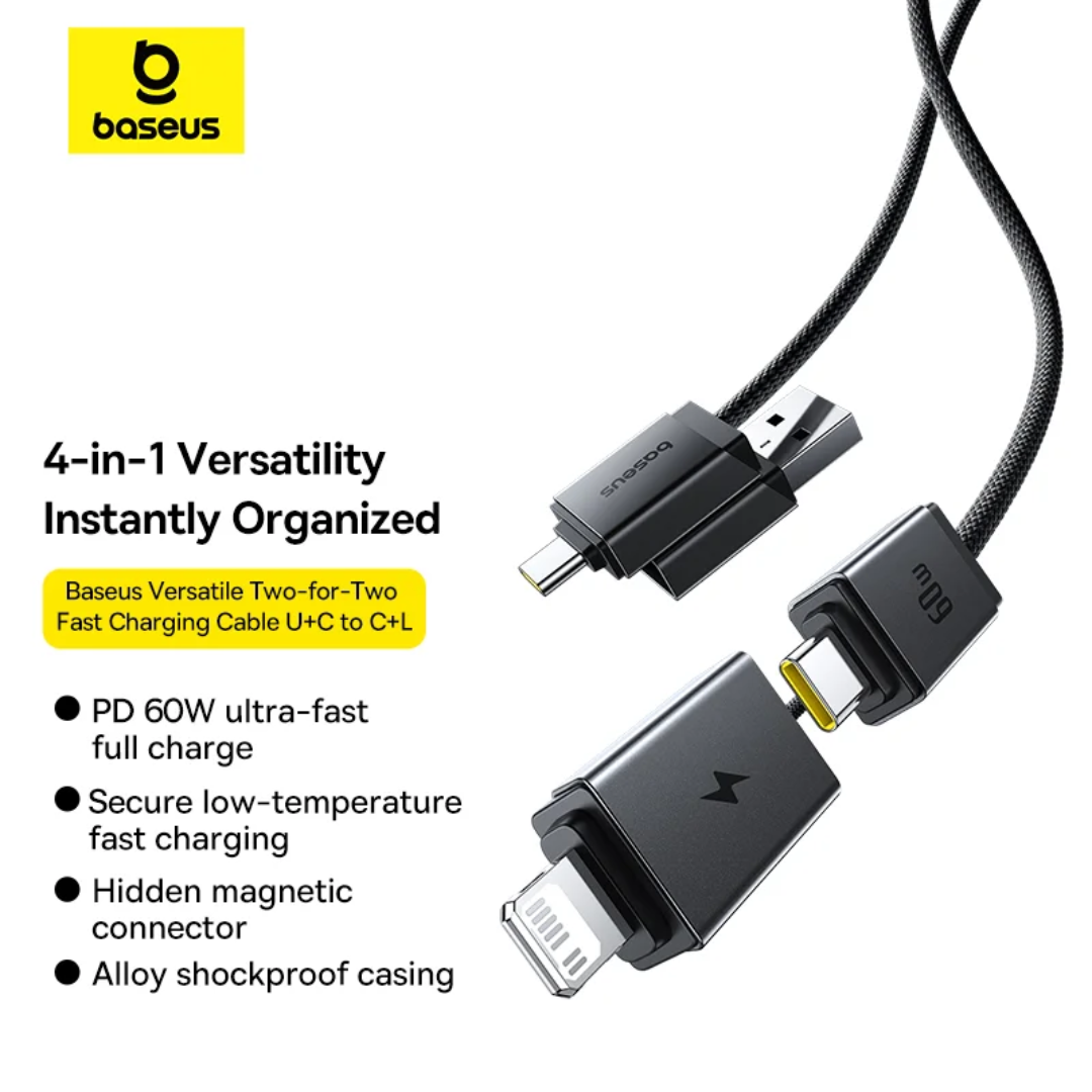 Baseus Versatile 60W USB-C + USB-A to USB-C + Lightning Fast Charging Cable
