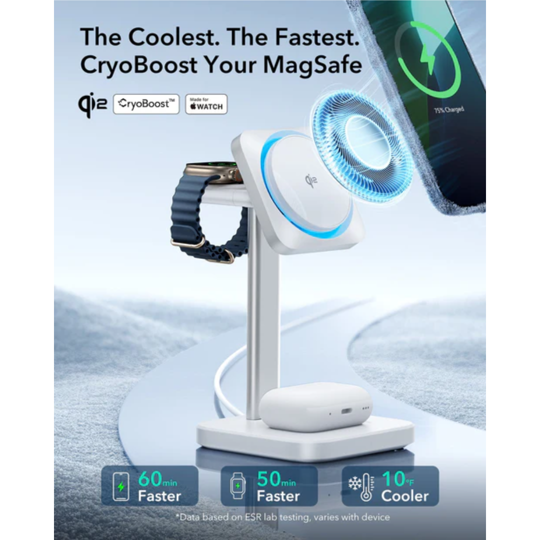 ESR Qi2 3-in-1 (HaloLock) Wireless Charging Station with CryoBoost