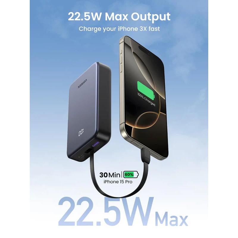 UGREEN 45762 20W 20000mAh Power Bank with Built-In Type-C Cable