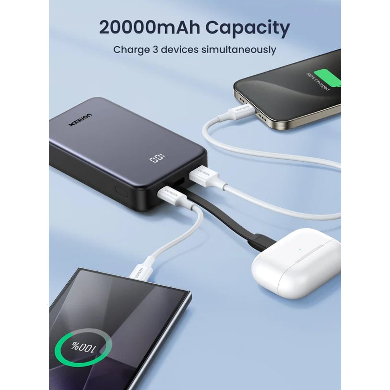 UGREEN 45762 20W 20000mAh Power Bank with Built-In Type-C Cable