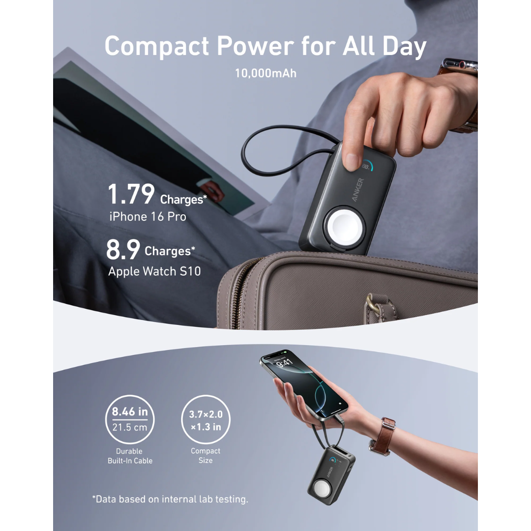 Anker A1657H11 MagGo 30W 10000mAh Power Bank for Apple Watch with Built in USB-C Cable