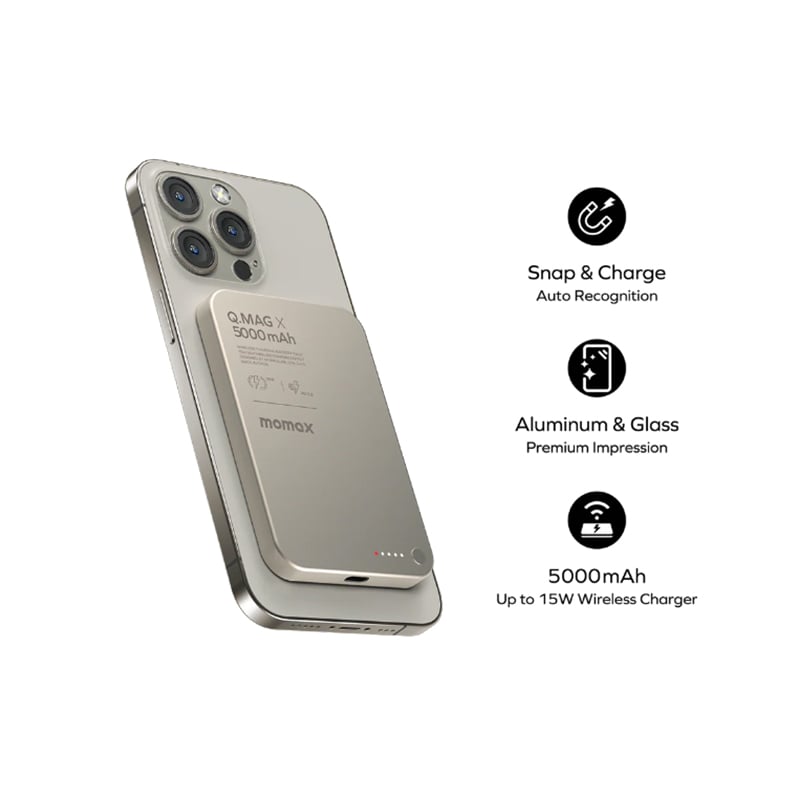 Momax Q.MAG X 15W 5000mAh Ultra Slim Magnetic Wireless Power Bank