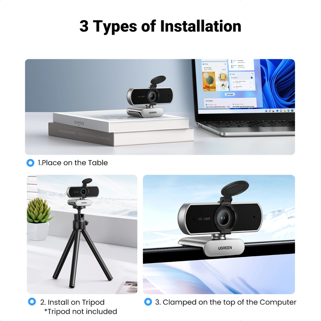 UGREEN 75326 Full HD 1080P 30 FPS USB Webcam with Dual Noise Cancellation
