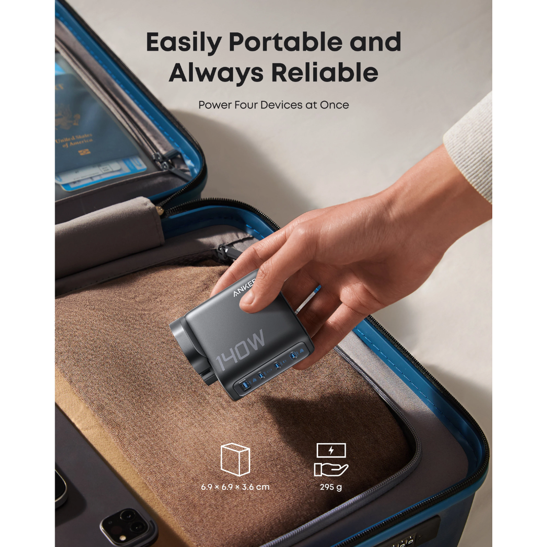 Anker B2697 GaN 140W 4-Port 3 USB-C + 1 USB-A PD3.1 Laptop Charger with 5ft USB-C to USB-C Cable
