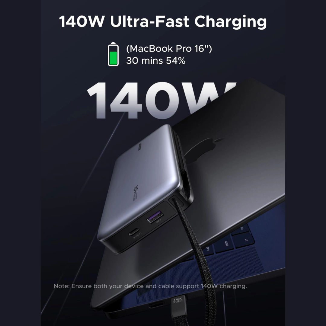 UGREEN 55995B 165W 25000mAh Laptop Charging Power Bank with Built-in Dual Type-C Cable