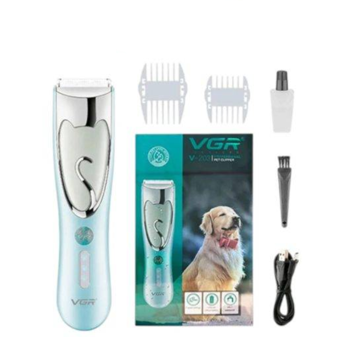 VGR V-203 Professional Pet Trimmer USB Rechargeable Washable Turbo Motor Ceramic Blade 2 Speed Settings for Dog and Cat Grooming Hair Clipper