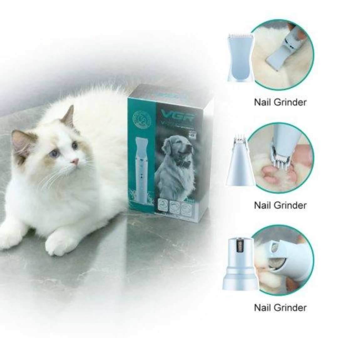 VGR V-205 Professional Pet Grooming Kit 3 in 1 USB Rechargeable Hair Trimmer Nail Grinder &amp; Detail Trimmer for Dogs and Cats Washable &amp; Quiet Design