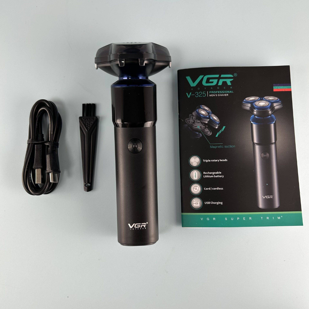 VGR V-325 Professional Mens Shaver with Triple Rotary Heads Magnetic Suction Rechargeable USB Charging Cordless Electric Razor for Smooth Shave