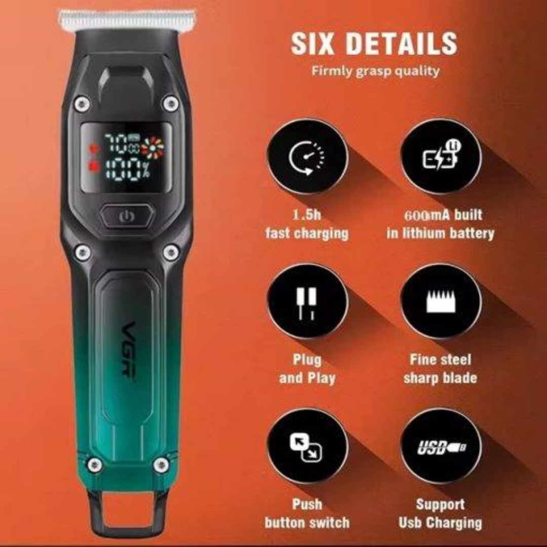 VGR V-964 Professional Hair and Beard Trimmer LCD Display Precision Stainless Steel Blades USB Rechargeable Turbo Performance