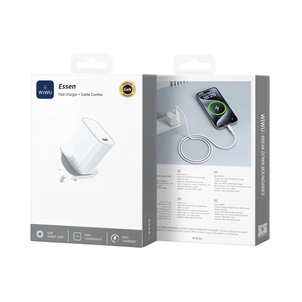 WiWU WI-G007 Essen 20W USB-C Charger with Type-C to Type-C Cable